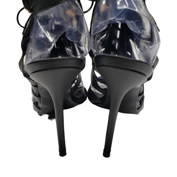 TOPSHOP | Black Strappy Vegan Leather Cage Lace Up Open Toe Heels Women's 7.5 - Picture 3 of 14